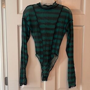 AKIRA Green and Black Striped Bodysuit